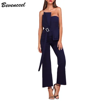 

Bevenccel High Quality Sexy Strapless Women Jumpsuit 2020 New Off Shoulder Ruffles Bodycon Elegant Party Jumpsuit with Belt