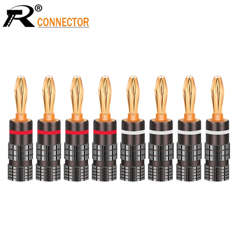 8pcs New Gun Metal BANANA PLUGS 24K Gold-plated 4MM Banana Connector with Screw Lock For Audio Jack 