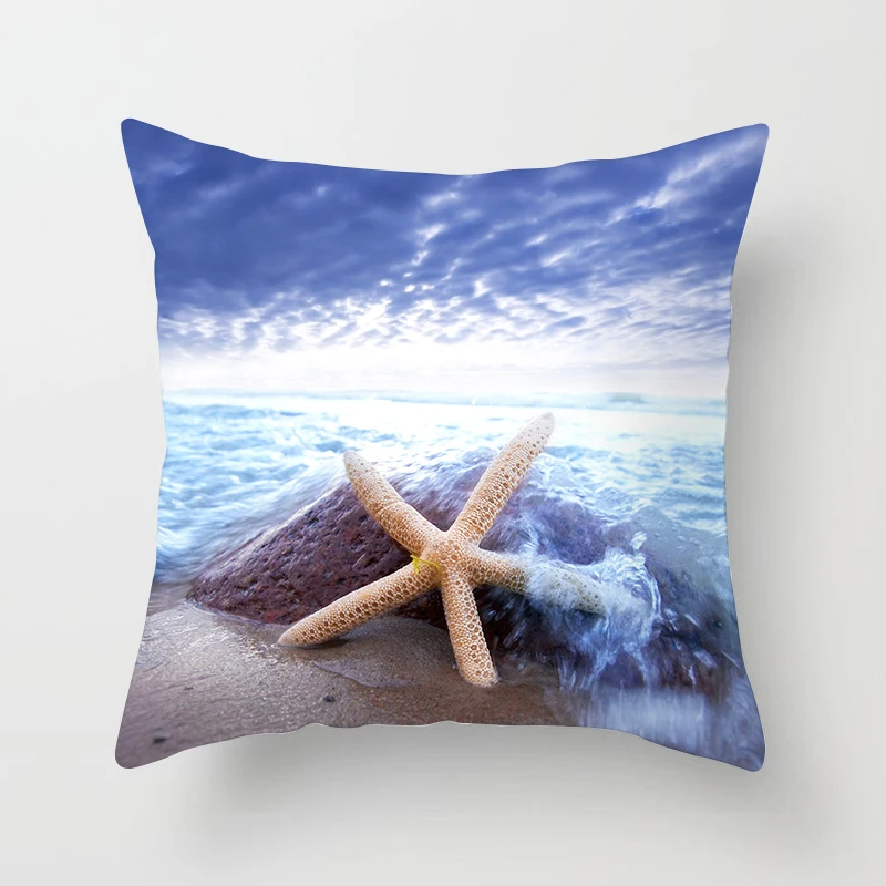 

Starfish Shell Printed Pillowcase Square Cushion Cover Coastal Sea Beach Cushion Cover Throw Pillow Cover for Sofa Car Decor