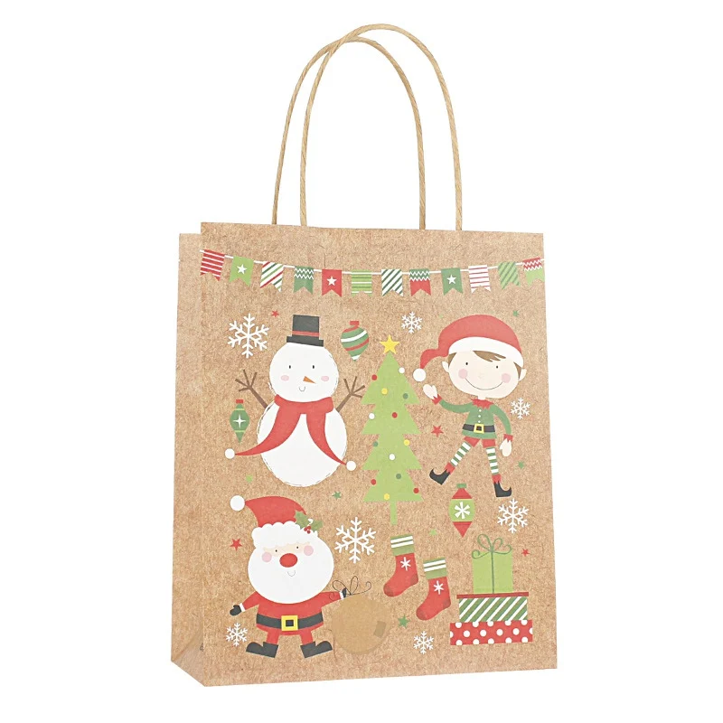 12pcs Christmas Gift Paper Bags Portable Biscuits Gift Goodies Holders Tote Bags Containers For Party Home Bakery