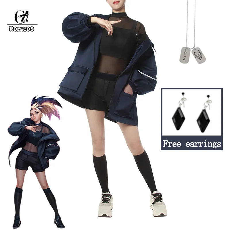 ROLECOS LOL KDA Baddest Akali Косплей Костюм AKALI сексуальный костюм куртка ожерелье для женщин