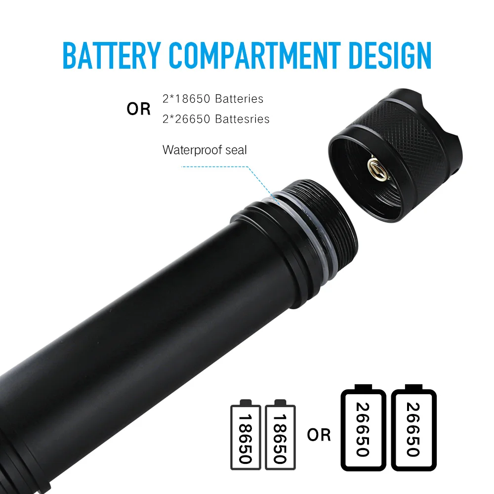  BORUiT XHP50 LED Scuba Diving Flashlight IPX8 Waterproof Underwater Dive Torch Light 18650 26650 Ca - 4000239037465