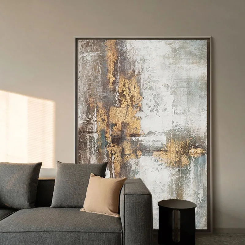 

Retro And Nostalgic Hand Painted Wall Pictures Oil Painting On Canvas Gold Gray Abstract Art Painting Modern Villa Hotel Decor