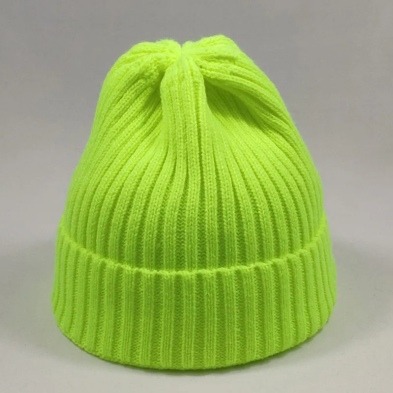 

Men Winter Knit Snow Hats Women Beanie Warm Skullies Stretchy Cotton Acrylic Yarns Neon Yellow White Hot Pink