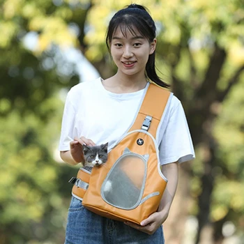 

Breathable Pet Front Backpack with Transparent Window Small Cat Puppy Carriers with Adjustable Shoulder and Waist Straps