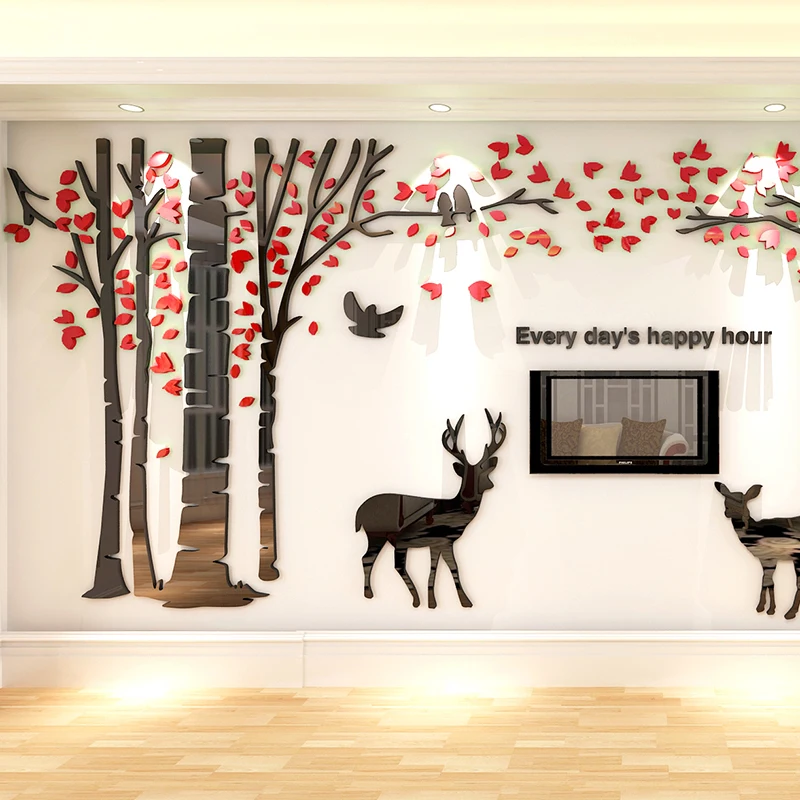 

Tree Acrylic Mirror Large Size Wall Sticker Creative Diy Living Room Art 3d Wallpaper Home Background Wall Decoration Stickers