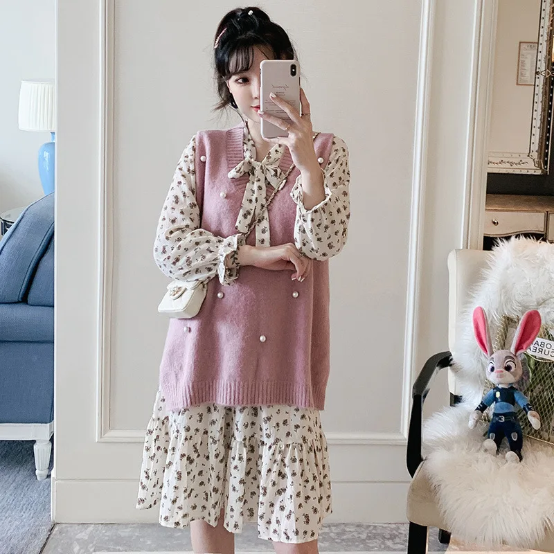 

2019 Autumn New Style Large Size Dress Fat Mm Korean-style Loose-Fit Vest Sweater V-neck Dress Two-Piece Set Women's