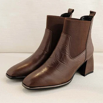 

Zapatos de mujer new winter shoes women's ankle boots genuine leather Chelsea boots square toe thick heels ankle boots