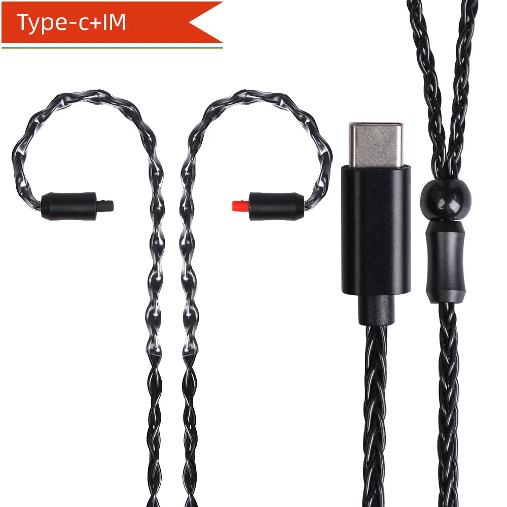 FDBRO New Type-C 8 Core Silver Plated Earphone Cable Upgrade Wire Headphone MMCX/2Pin/A2DC/IM/IE80 For ZS10/AS06 M6 V80 X6 - Цвет: Black type-c IM