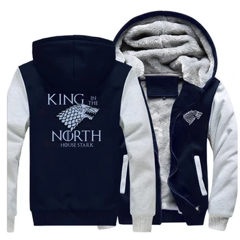 

King In The North House Stark Thick Hoodies Men 2019 Winter Wolf Hip Hop Streetwear Fleece Sweatshirt Game Of Thrones Mens Coat