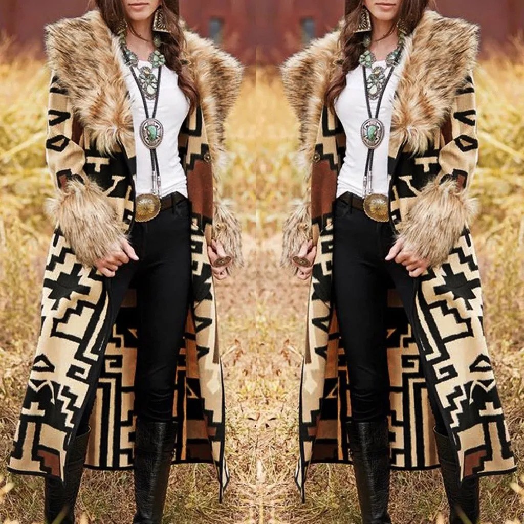 SAGACE, Новое поступление, женская зимняя куртка с принтом, Дамское повседневное пальто с меховым воротником, верхняя одежда, кардиган, свободное теплое длинное пальто, шикарная мода