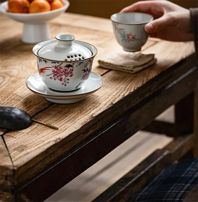 conjunto de chá cerâmica chinesa gaiwan conjunto chá pintado mão cerâmica gaiwan porcelana pires casual moda kung fu utensílios de chá