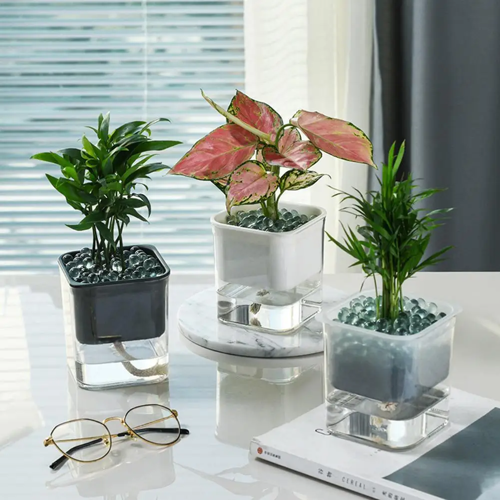 

Square Self Watering Plant Flower Pot Automatic Watering Hydroponic Potted Plastic Planter With Water Container For Home Office