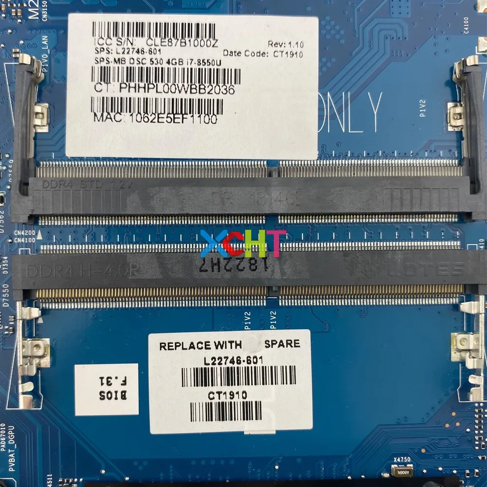 L22746-601 L22746-001 w 530/4GB Video Card w i7-8550U CPU for HP Laptop 17T-BY000 17-BY Series Note