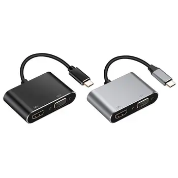 

4 in 1 Type-C Interface Device Converter Aluminum Alloy HUB USB3.0 USB-C PD 4K HDMI 1080P VGA Adapter Electronic Accessories