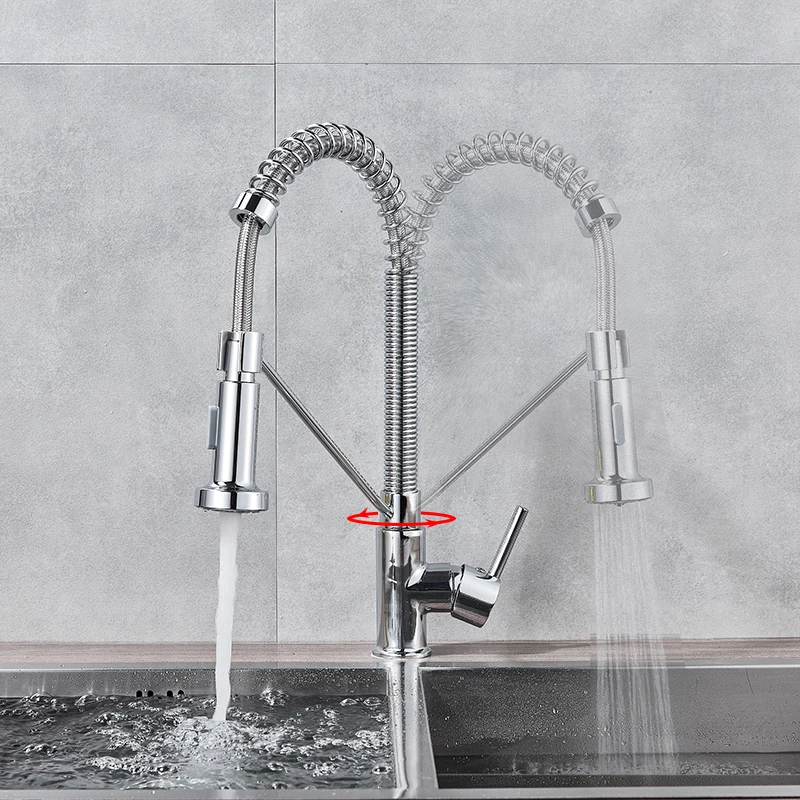 Chrome/ Black Style Kitchen Spring Faucet Pull Down Faucet Single Handle Water Mixer Tap 360 Rotation Kitchen Water Mixer Tap