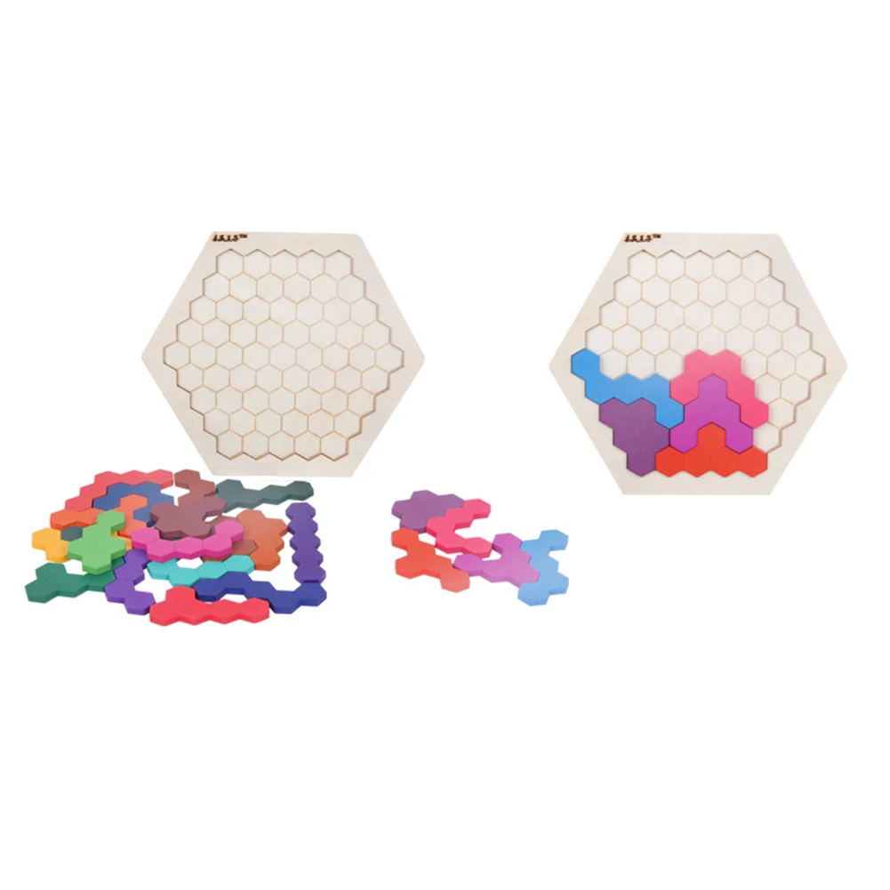 Деревянная головоломка игрушка для мозга шестиугольник веселая Геометрическая