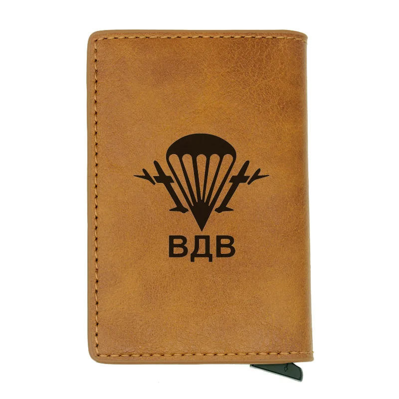 BC187-Brown Classic USSR Soviet Badges Sickle Hammer Rfid Card Holder Men Wallets CCCP Russia Emblem Communism Black Leather Short Purse - Цвет: BC187-Brown