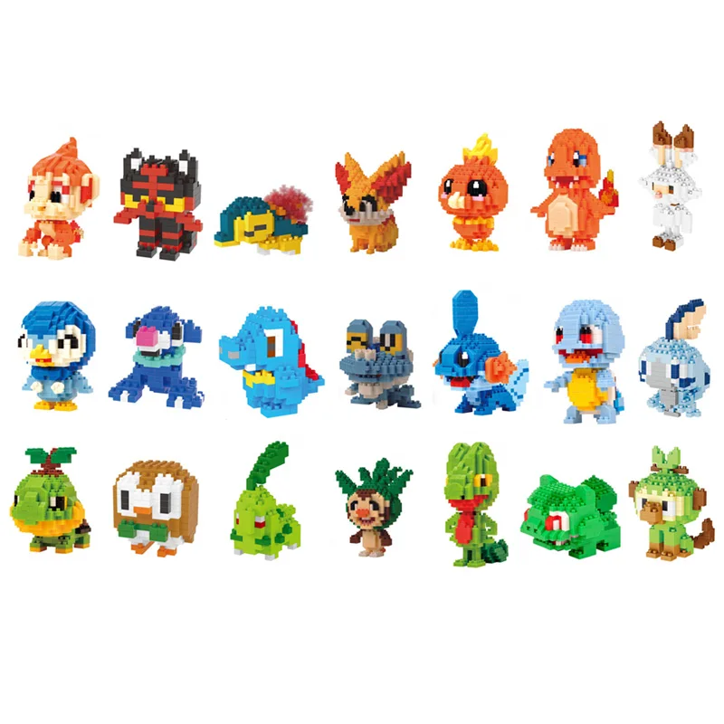 

Anime Game micro diamond block Poke monsters Charmander Froakie popplio Torchic Treecko bulbasaur Rowlet Chimchar nanobricks toy