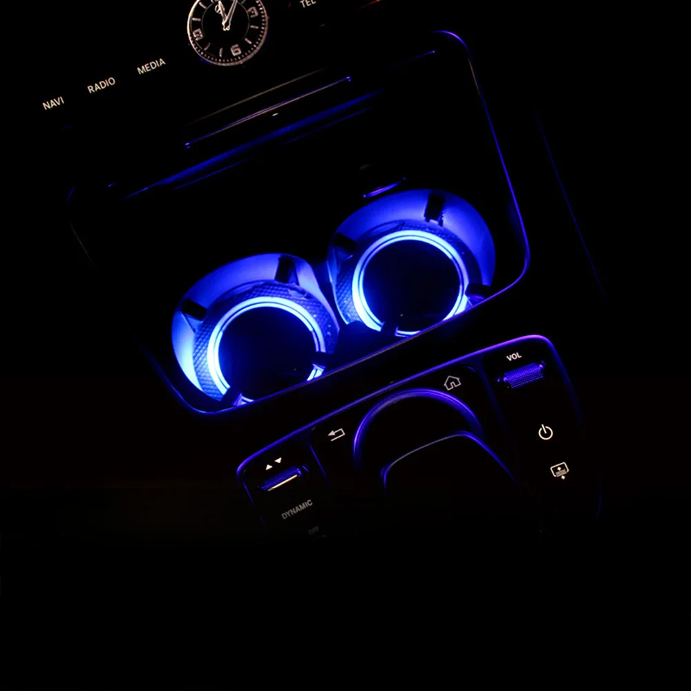 2 шт. переключаемый USB зарядка атмосферу автомобиля RGB Свет коврик автомобильный держатель чашки свет
