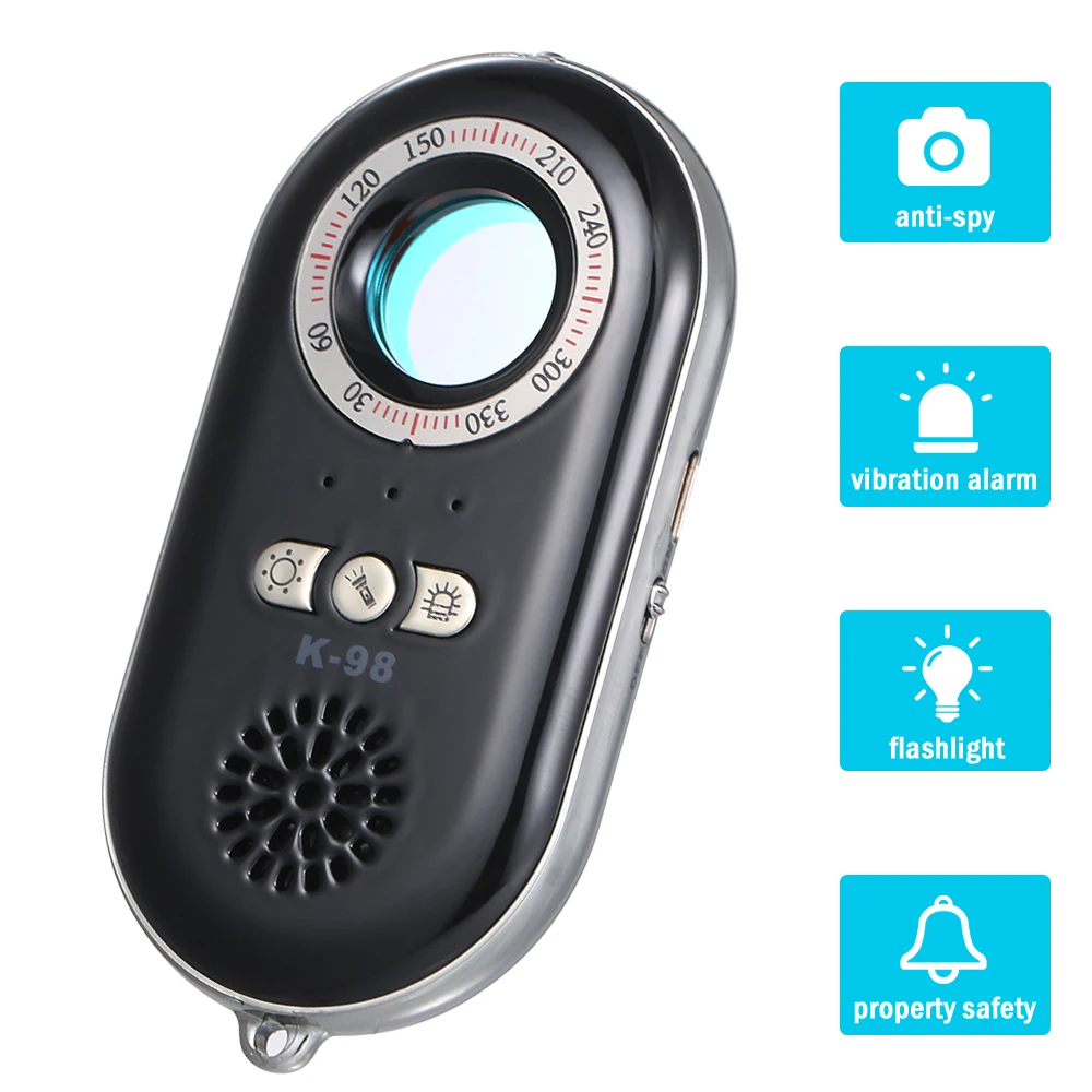 Anti-spy Hidden Camera Detector Wireless RF Infrared 3-in-1 Safesound Vibration Alert Portable with Mini LEDs Flashlight