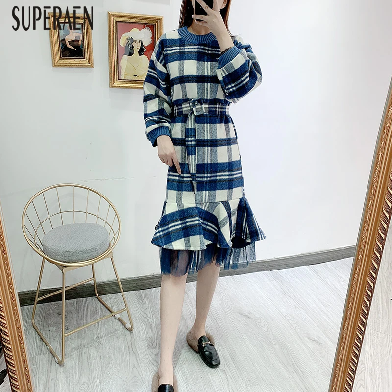 SuperAen, весеннее новое платье для женщин, модное Повседневное платье в Корейском стиле с вышивкой и сеткой, темпераментное женское платье с длинным рукавом