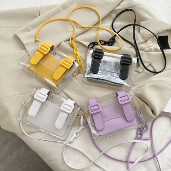 

Vintage Crossbody Bags for Women Birthday Gifts Transparent PVC Crossbody Handbags Lady Casual PU Splicing Small Shoulder Bags