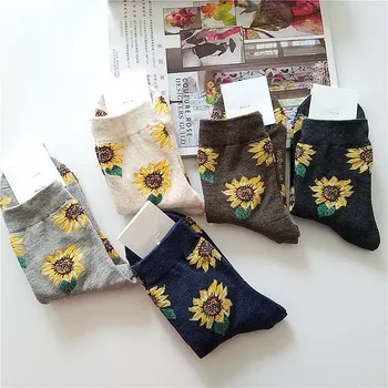 

Fashion Women Sunflower Short Socks Creative Art Harajuku Japanese Socks Colorful Cotton Funny Tide Sox