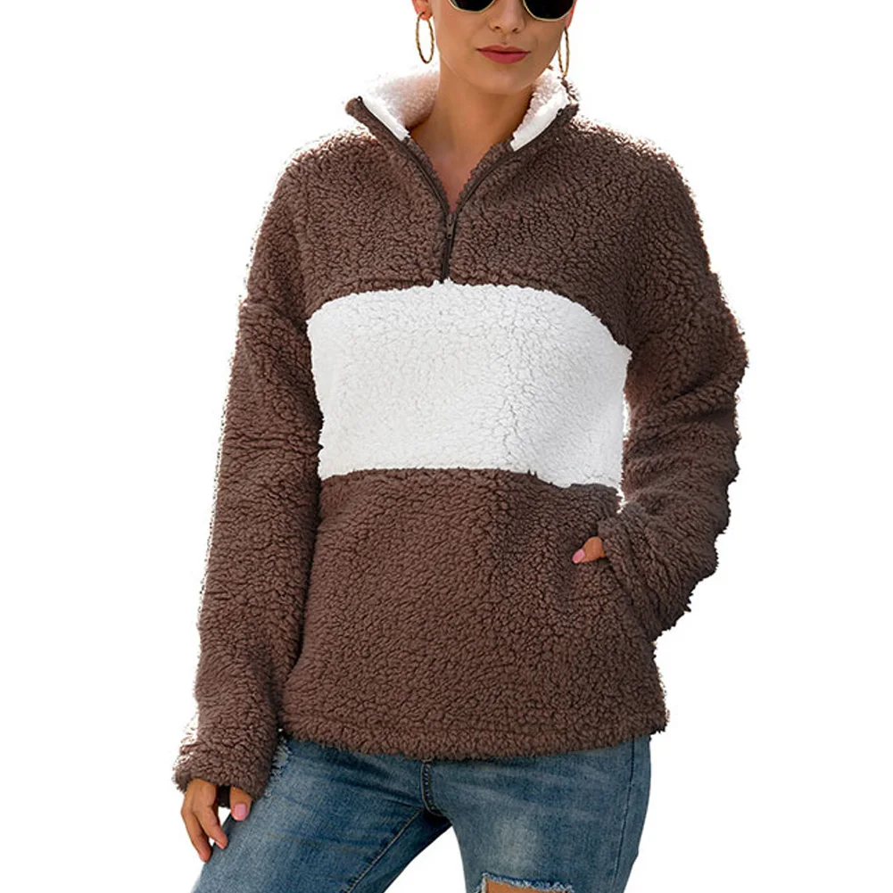 

Fashion Stitching Plus Size Fluffy Sweatshirt Women Zip Fleece Casual Oversized Hoodie Autumn Winter Pullover Hoody Ladies N23