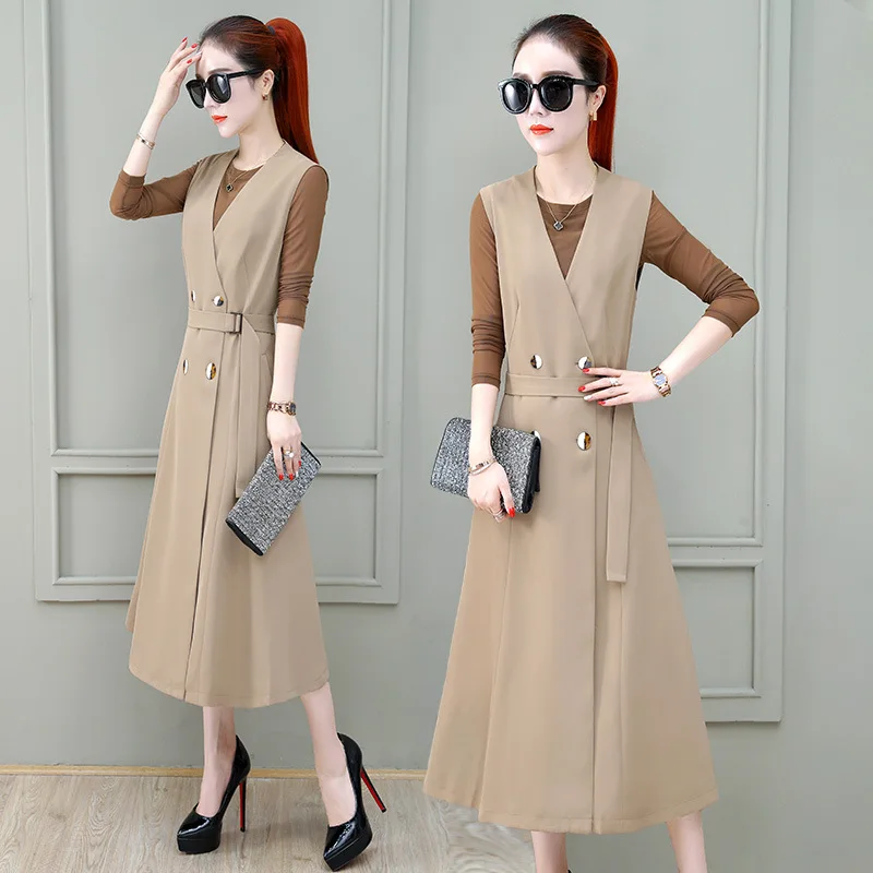 

Elegant Long-sleeved Dress 2019 Autumn Clothing New Style WOMEN'S Dress Early Autumn Fashion Set Two-Piece Set Popular Skirt Fas