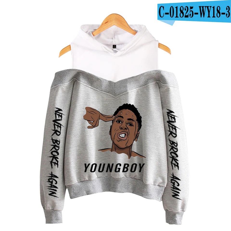 YoungBoy Never Broke agne толстовки для девочек с открытыми плечами, Женская толстовка с капюшоном, модная женская одежда - Цвет: grey