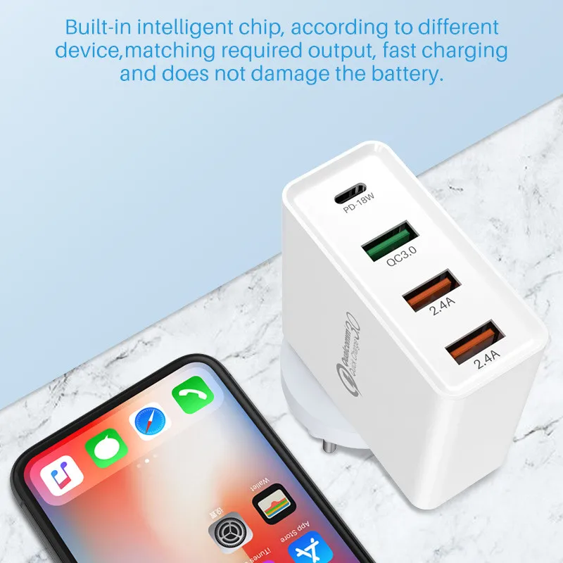 48W ātrais lādētājs C tipa USB PD lādētājs Samsung IPhone XS Max Huawei iPad Pro QC 3.0 ātrais sienas lādētājs ASV un ES spraudņa adapteris_voghion.com