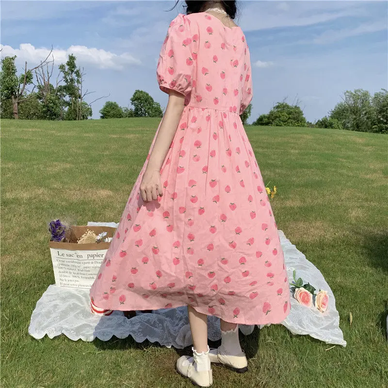 yesstyle pink dress Aurora - Spaghetti Strap Floral Print Midi A-Line Dress / Cardigan