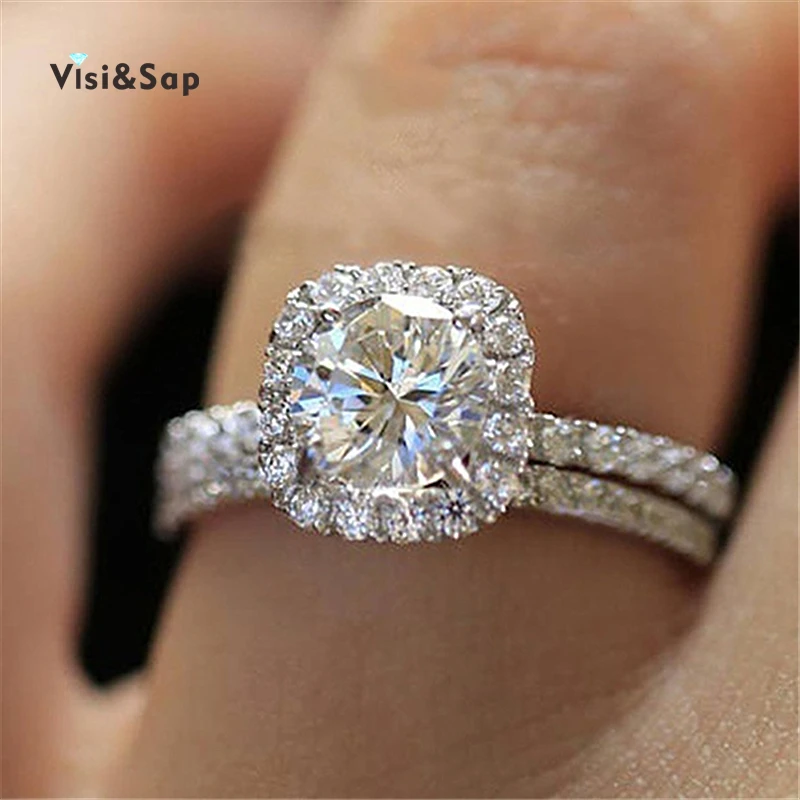 Visisap Luxury Full Stone Wedding Rings 