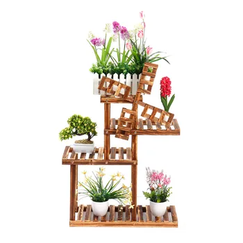

Solid Wood Plant Shelves Flower Garden Rack Windmill Design Flower Plant Display Stand Durable Balcony Flower Stand Decoration