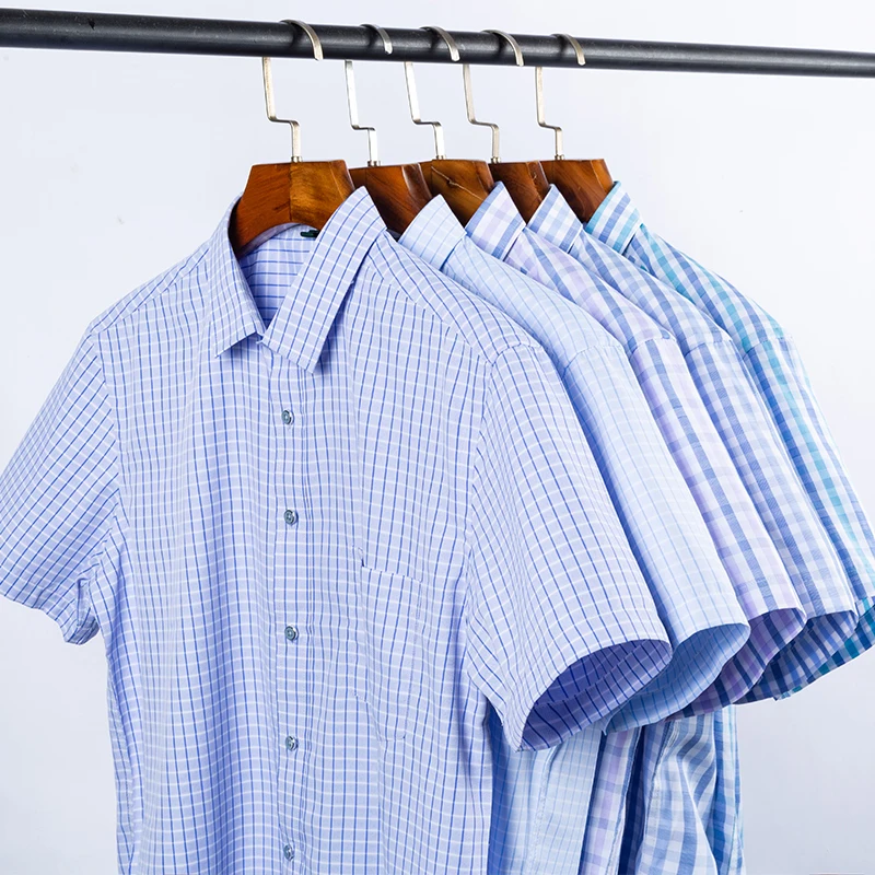 Синяя клетчатая рубашка, мужские рубашки, новинка, летняя мода, Chemise Homme, мужские клетчатые рубашки, рубашка с коротким рукавом, Мужская блузка