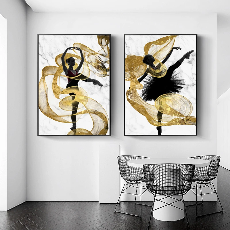 Gold-Ribbon-Flying-Dancer-Girl-Wall-Art-Canvas-Abstract-Poster-Prints-Painting-Modern-Decoration-Picture-Living (3)