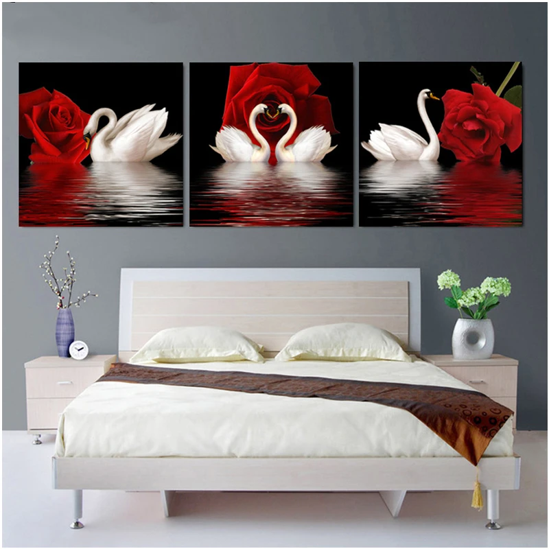 3 Panel Diy Diamond Painting Swan Rose Full Square Round Drill 5D Wall Art Picture Cross Stitch Kits Wedding DecorationsZP-3102 | Дом и сад