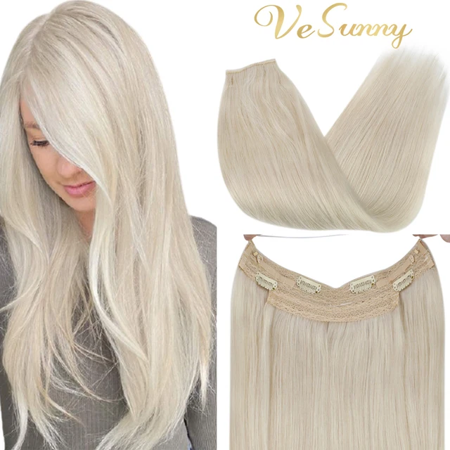 Human Hair Crown Extensions Blonde Hair Extensions Invisible Real Human Hair Double Weft Halo Real Hair Extensions Human Hair 60