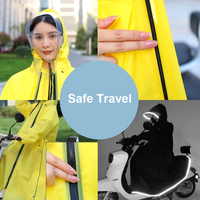 Waterproof Cycling Rain Poncho for Men and Women with Reflective Strips and Face Guard