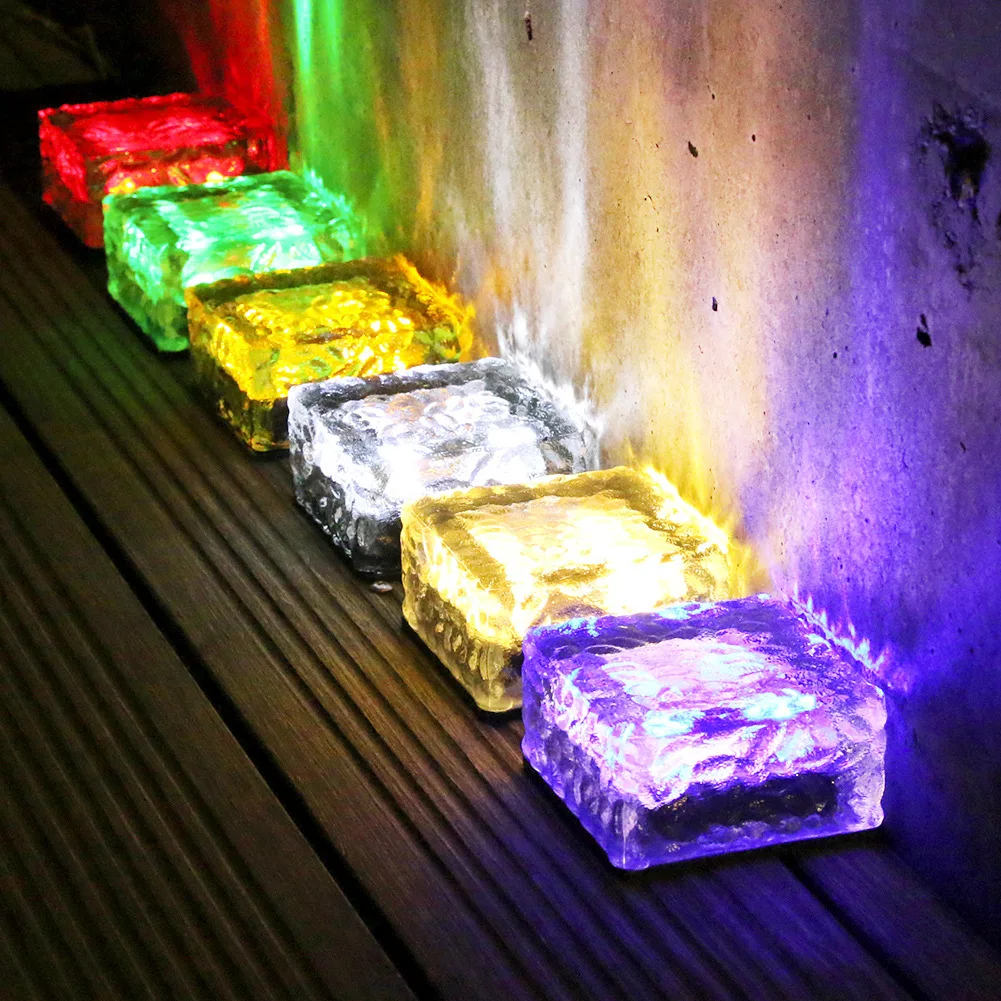 4PCS Solar Power Ice Cube LED Light Glass Crystal Buried Yard Lamp 7 Colors 