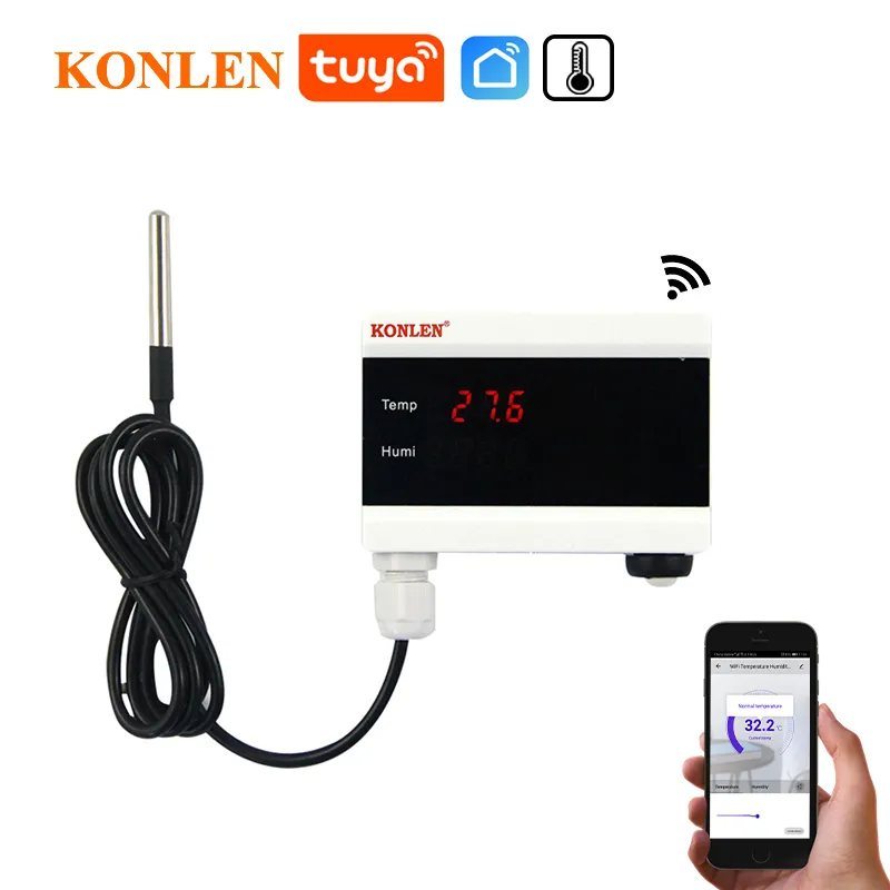 WiFi Temperature Sensor with Waterproof External Probe,Tuya Smart  Temperature Monitor with Backlight LCD Display,Rechargeable Battery,Remote  Monitor
