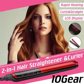 

120-200 30s Heating 2 In 1 Ceramic Hair Straightener Hair Curly 10 Gears Temperature Control LCD Digital Display Flat Iron