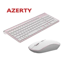 Французская клавиатура беспроводная 2400 dpi мышь 2,4 Ghz ультра-тонкая клавиатура мышь набор, портативный бесшумный эргономичный AZERTY раскладка-розовый
