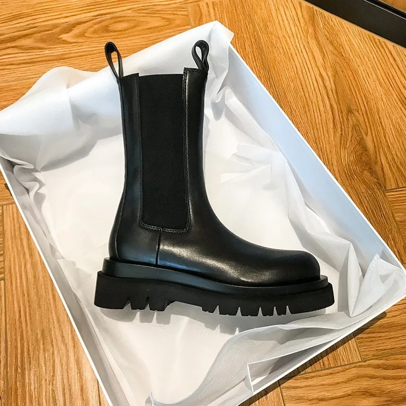 Botines Chelsea de lujo para mujer, botas gruesas con plataforma y tacón grueso, de diseñador de marca, para invierno, nuevos