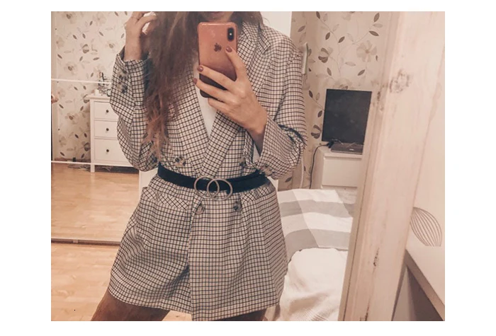 Gentillove Женские повседневные клетчатые блейзеры с длинным рукавом элегантные офисные женские длинные куртки осень зима негабаритные облегающие блейзеры Новые