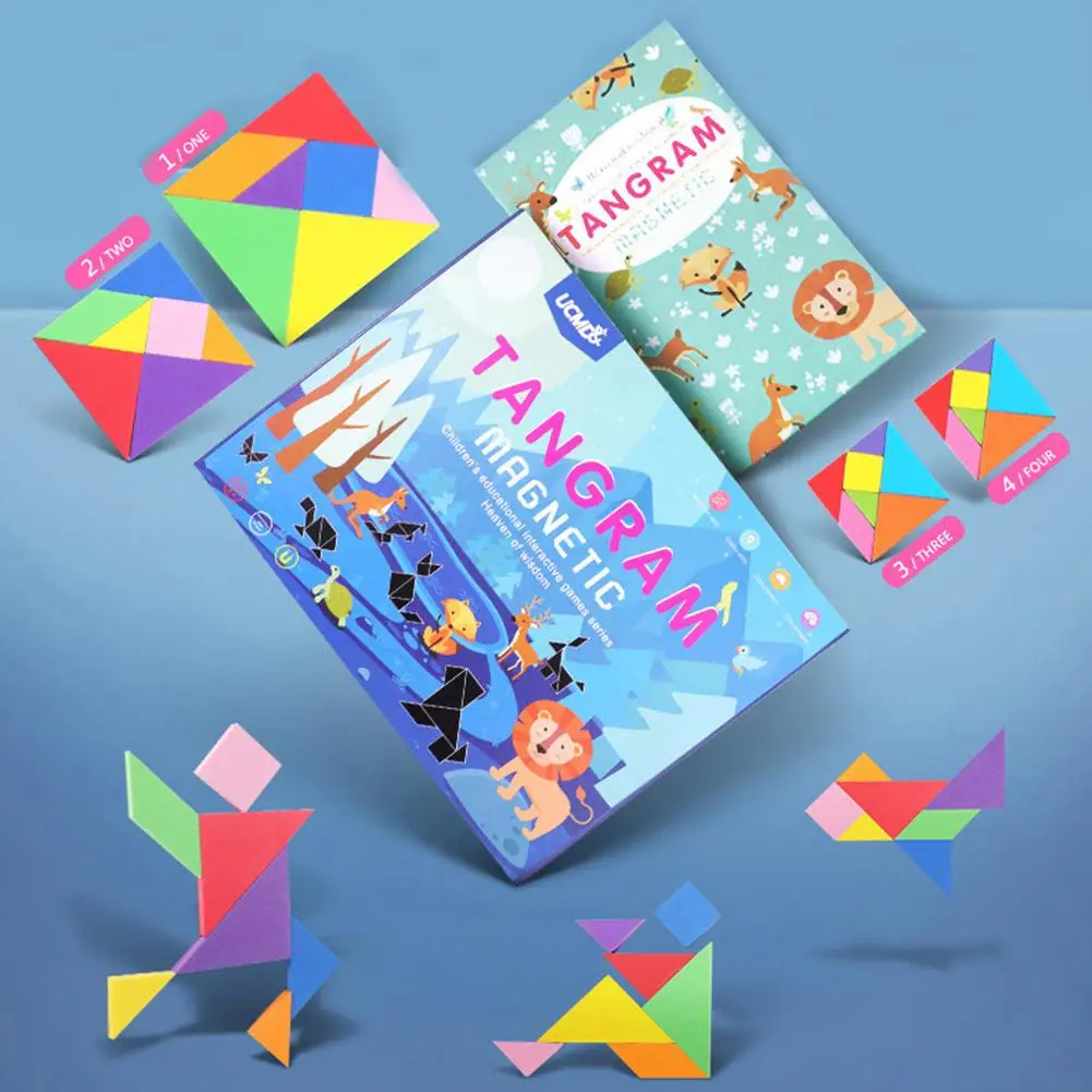

UNU Magnetic Puzzles Tangram Game with IQ Book Pen Imagination Educational Toy