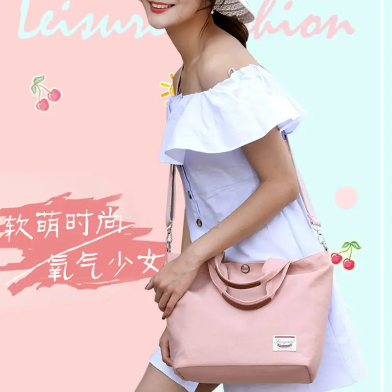 

Women Canvas Shoulder Bag Waterproof Solid Color Soft Handle Lady Casual Handbag F42A