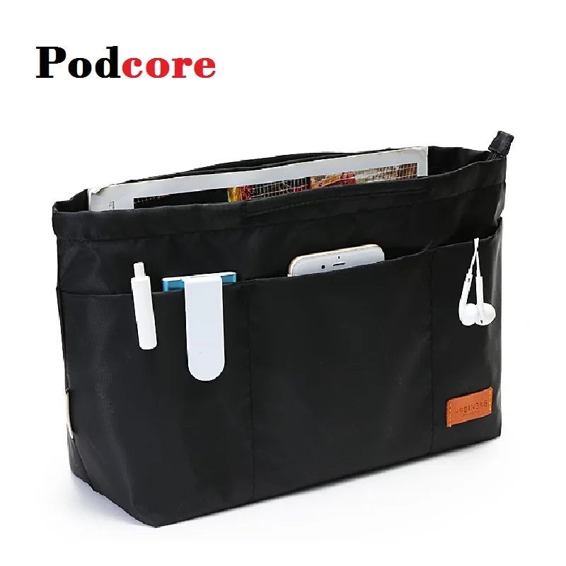 Black Organizer Bag with Multi Pockets Purse Organizer Bag with