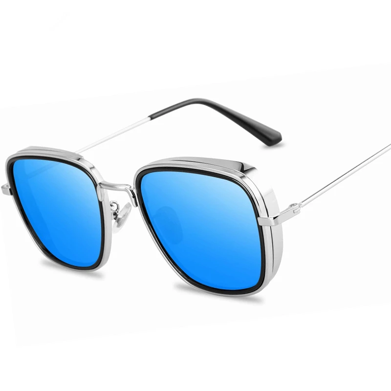 Фирменный дизайн паровой панк мужские солнцезащитные очки Gafas De Sol Модные мужские вождения металлические солнцезащитные очки Рыбалка дорожные очки - Цвет линз: Silver Blue
